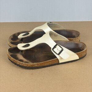 Birkenstock Gizeh Leather Toe Post Sandals Womens 10 Off White Cream Thong